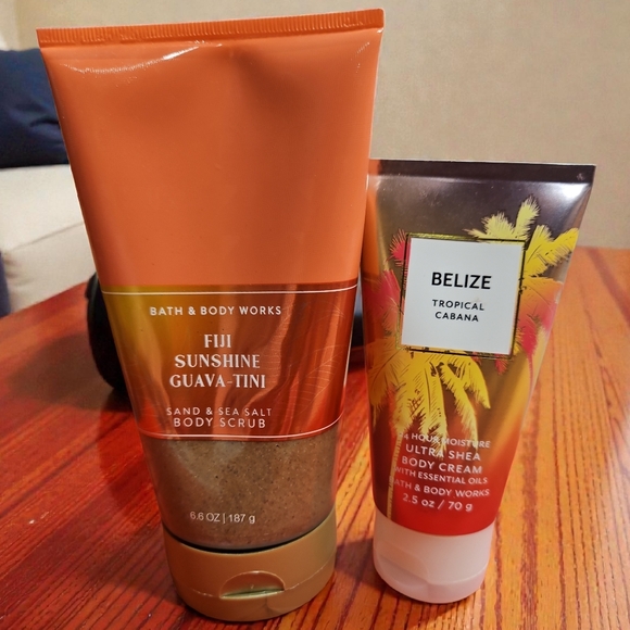 Bath & Body Works Other - Bath & Body Works Fiji Sunshine Guava-Tini Scrub & Belize Cream Set
